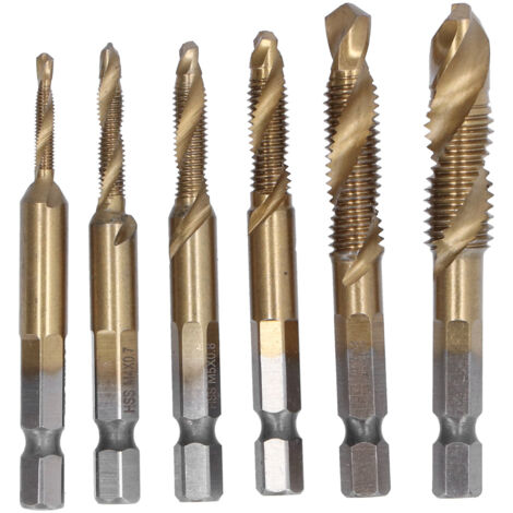 6 pièces Mèches Combinées Hex 1/4" pour Perçage et Taraudage, Forets M3 à M10 pour Chamfrein (1/5)