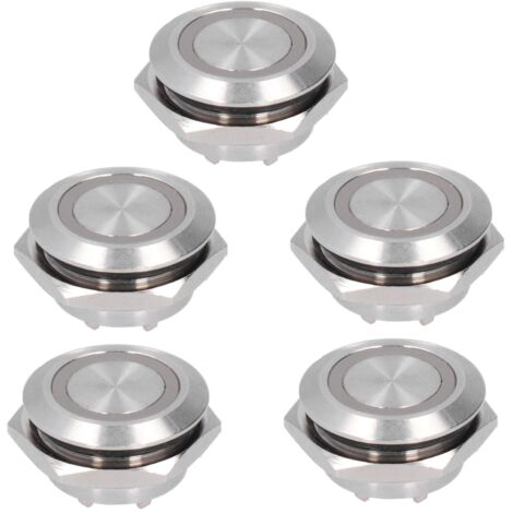 5 Boutons-Poussoirs Momentanés Auto-Réarmables 19mm LED Étanches 12-24V Blanc - Pack (1/5)
