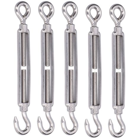 5 Pièces Raccord de Tendeur en Acier Inoxydable 304, Crochet et Oeil pour Tension de Voile d'Ombre M6 (1/5)
