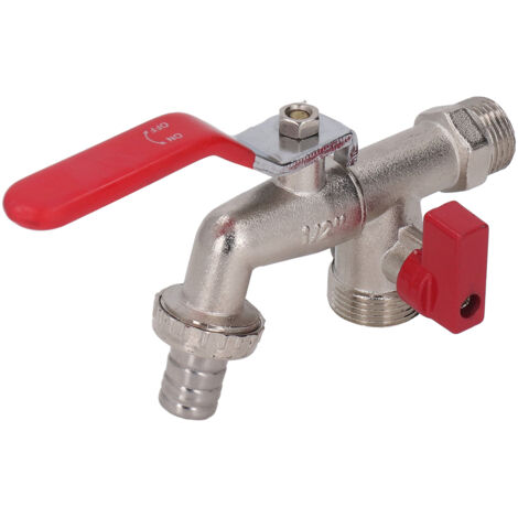 Robinet Double à Bille 1 Entrée 2 Sorties pour Machine à Laver, Accessoire Jardin en Alliage de Zinc (1/5)