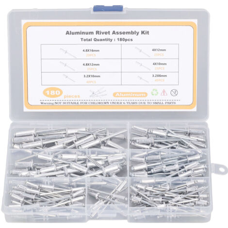 180 Pièces Rivets Aveugles en Aluminium - Kit 6 Tailles pour Montage et Fixation Rapide (1/5)
