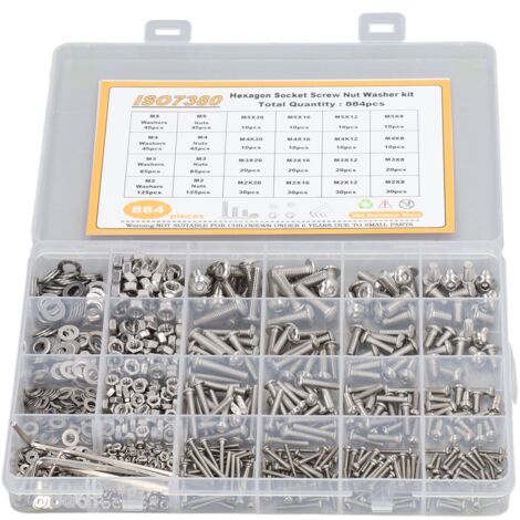 Kit de 884 pièces de fixation M2 M3 M4 M5, vis écrous rondelles, pour bricolage et réparation, coffret complet. (1/5)