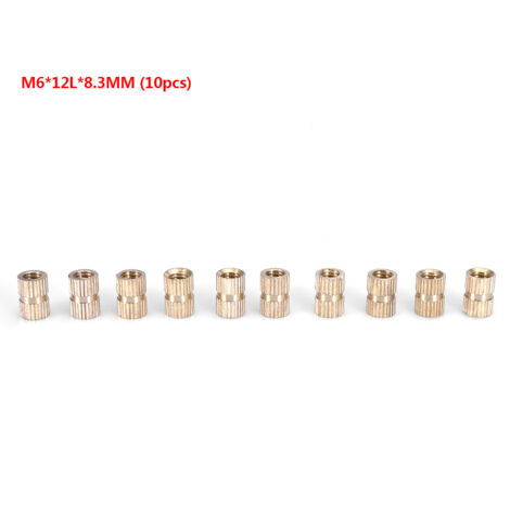 10 inserts filetés M6 en laiton moleté pour injection plastique (12mm longueur, 8.3mm diamètre) (1/5)