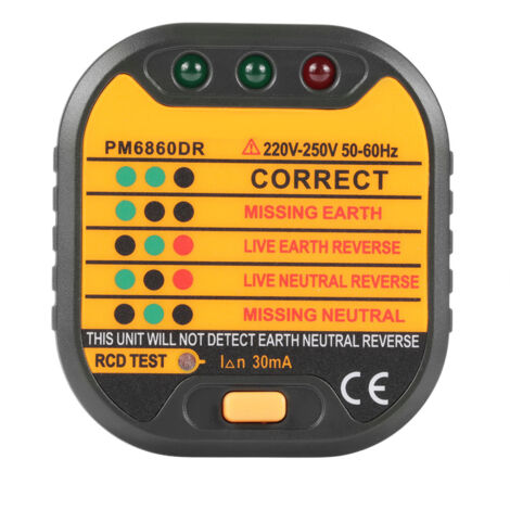 Testeur de Prise Électrique Automatique avec Détection 50-60Hz - Compatible Prises UE/UK/US - Modèle PM6860DR