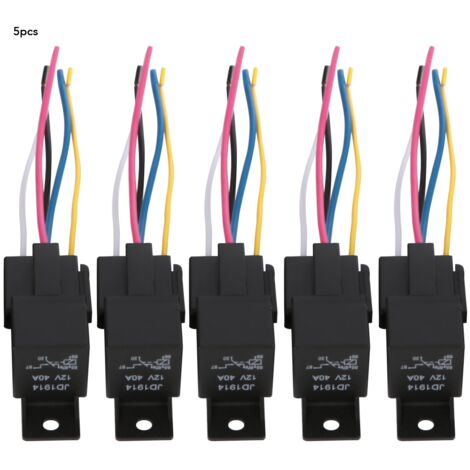Relais 12V 30A 5 broches pour voiture avec câblage et connecteur - Lot de 5 pièces (1/5)