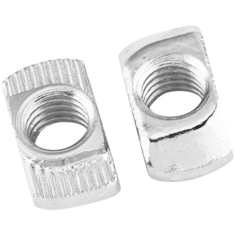Écrou à tête marteau nickelé pour profilés aluminium, filetage M6, compatible fente en T EU30, acier au carbone durable.