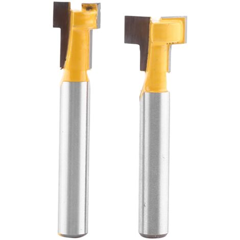 2 pièces Fraises à rainure en T pour défonceuse, queue de 1/4", coupe 3/8" et 1/2", outil de menuiserie jaune (1/5)