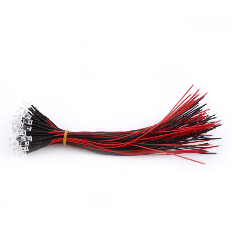 50 diodes LED pré-câblées 9-12V DC, assortiment 3mm 5mm 10mm en blanc, rouge, bleu, vert, pour eau claire (1/3)