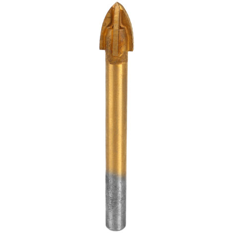 Foret à verre en carbure de tungstène 10mm, revêtement titane, pointe croisée 4 arêtes, pour perçage précis. (1/5)