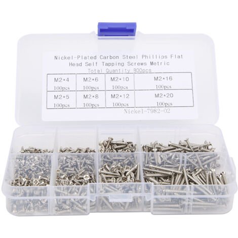 800 vis autotaraudeuses à tête fraisée cruciforme en acier nickelé - Kit de fixation complet pour assemblage (1/5)