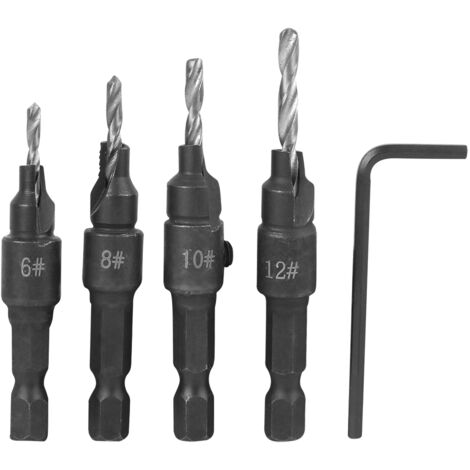 Kit de 4 forets en acier carbone 6-12 avec clé Allen pour perçage bois (1/5)