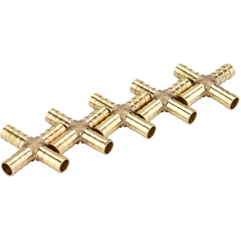 5 raccords croisés en laiton 4 voies pour tuyaux d'air, eau, huile et carburant - tailles 6, 8, 10, 12mm