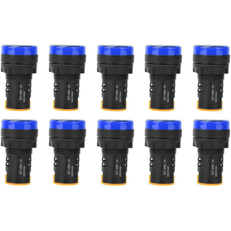 10 Pièces Voyants LED BERM, Indicateur Lumineux Diamètre 22mm 380V AD16-22D/S Bleu, Coque PC Ininflammable