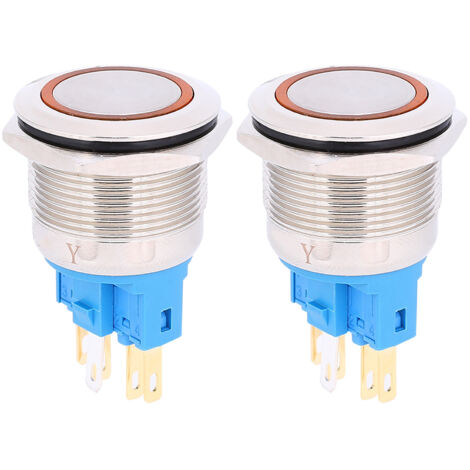Bouton Poussoir Réinitialisation 6 Broches 22mm, Interrupteur Étanche IP65, 3-6V DC Orange, 2 Pièces (1/5)