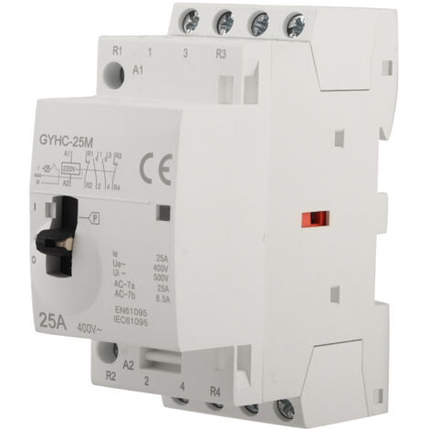 Contacteur 4 pôles 25A 220V AC avec interrupteur manuel 2NO+2NC pour installation électrique domestique sur rail DIN (1/5)