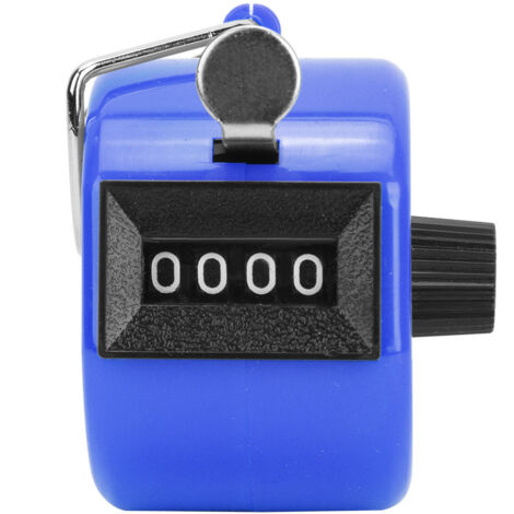 Compteur manuel BERM 4 chiffres avec remise à zéro, crochet et boîtier plastique bleu - Compteur portable pour inventaire et événements (1/5)