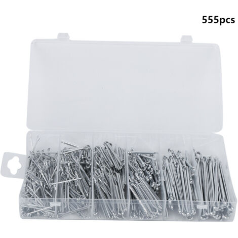 Boîte de rangement industrielle avec 555 goupilles fendues assorties pour fixations et outils (1/5)