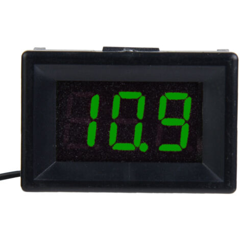 Voltmètre Numérique DC 2.4-30V Étanche, Affichage LED Vert 0.36 Pouces, Deux Fils