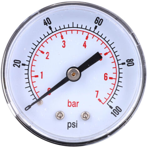 Manomètre 50mm avec raccord 1/8 BSPT pour fluides (air, eau, huile, gaz) - Plage 0-100 PSI / 0-7 bar (1/5)