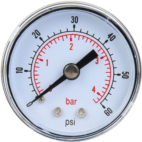 Manomètre pour air, huile, eau - Raccord 1/8 BSPT arrière - Mesure 0-60 psi / 0-4 bar (1/5)