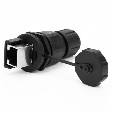 Adaptateur RJ45 IP67 180° Noir Étanche Poussière et Eau pour Extérieur - Coupleur 8 Broches Post-Installation (1/5)