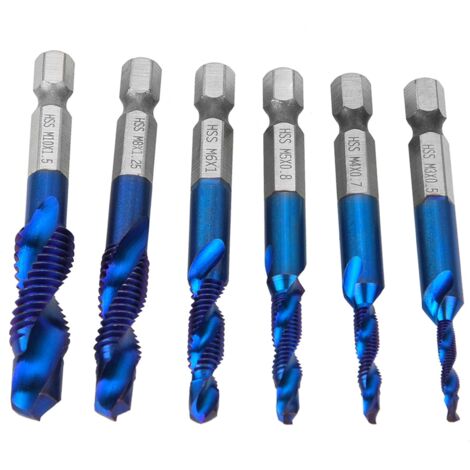 6 Forets Tarauds HSS 1/4" pour Filetage Métrique M3 M4 M5 M6 M8 M10, Queue Hexagonale, Type C (1/5)