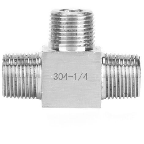 Raccord en T pour Tuyau Haute Pression, Acier Inoxydable 304, Filetage Mâle 1/4" pour Eau Gaz Huile (1/5)