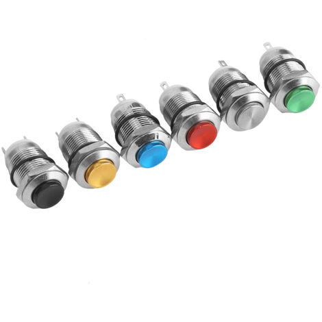 6 Interrupteurs Bouton Poussoir IP67 Étanches 12mm 2 Broches (Rouge, Vert, Jaune, Bleu, Noir, Métallique) (1/3)