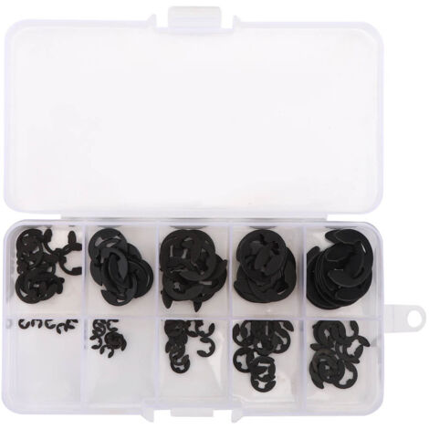 Kit de 120 Circlips Éclips en Acier Manganèse Noir, Anneaux de Retenue Ouverts, Taille 1.5-10mm, en Boîte (1/5)
