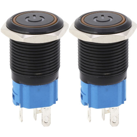 2PCS Interrupteur Bouton Poussoir Métallique IP65 à LED Jaune 12VDC avec Symbole, 16mm (Noir) (1/5)