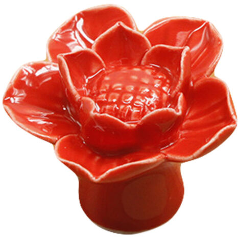 Bouton de Porte en Céramique Lotus Rouge, Poignée de Tiroir Décorative pour Meuble (1/2)