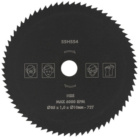 Disque de coupe HSS 72 dents 85mm pour bois et métal, épaisseur 10mm (1/5)
