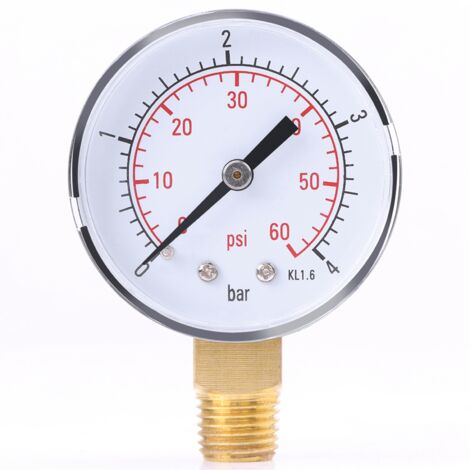 Manomètre Mini Pression 0-4 bar / 0-60 psi pour Air, Huile, Eau, Carburant - Filetage NPT
