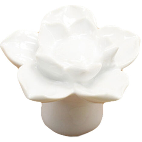 Poignée de tiroir céramique blanc motif lotus pour meuble salle de bain et cuisine (1/2)