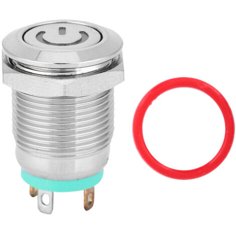 Bouton poussoir 12mm LED vert symbole marche/arrêt avec auto-réinitialisation pour circuit 3V (1/5)