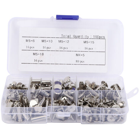 Kit de 160 pièces de fixation pour assemblage et scrapbooking, vis à tête plate, clous et rivets (1/5)