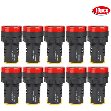 10 Pièces Voyant LED Lumineux Diamètre 22mm, Indicateur Lumineux Économique AD16-22d Rouge (1/5)