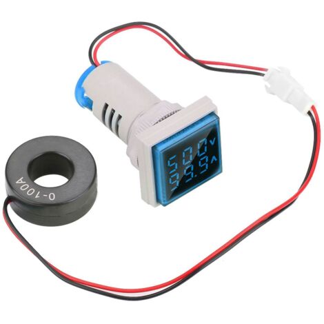 Indicateur numérique LED AC 22mm pour courant 0-100A et tension, affichage bleu