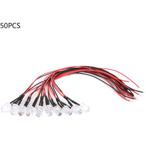 50 perles LED multicolores 12V 8mm avec câble 20CM 26AWG pour applications industrielles, éclairage coloré clignotant
