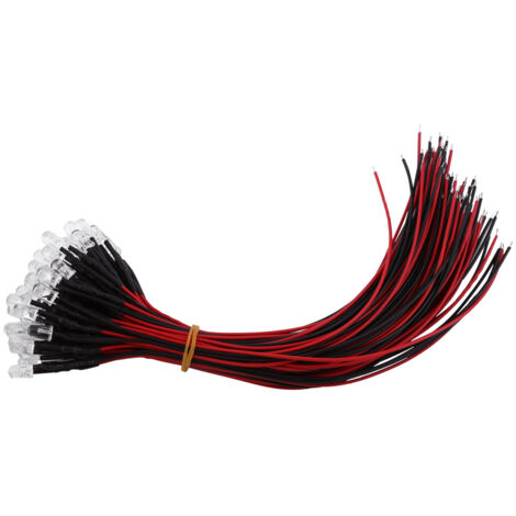 50 LED 5mm pré-câblées 12V, blanc/rouge/bleu, pour décoration et signalisation (1/2)