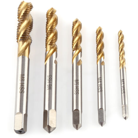5 pièces/lot Forets à tarauder HSS spiralés revêtus titane pour filetage M3 M4 M5 M6 M8 (1/5)