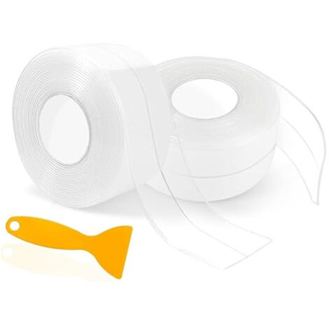 Deux morceaux de ruban d'étanchéité flexible auto-adhésif de 3,2 mètres, joint en PVC transparent pour l'étanchéité des plinthes de douche, ruban adhésif autocollant pour salle de bain
