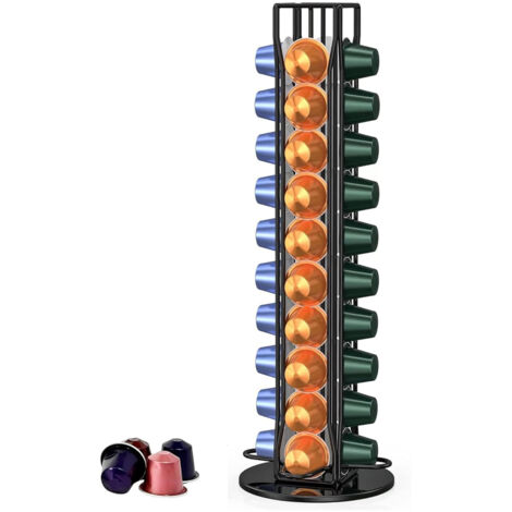Présentoir à capsules de café, 40 supports à capsules noires, présentoir à capsules rotatif à 360°, distributeur de capsules, présentoir à capsules (1/5)