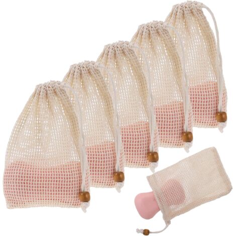 Lot de 5 sacs à savon en chanvre avec cordon de serrage - Sacs à savon en fibres naturelles - Sacs à savon bio et naturels - Sacs à savon exfoliant - Bain - Mousse de douche, savon asséchant (1/5)