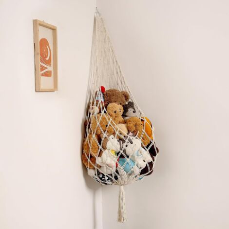 Étagère de rangement pour animaux en peluche, à suspendre dans un angle. Hamac mural de 152,4 cm (environ) avec franges pour ranger les peluches. (1/5)