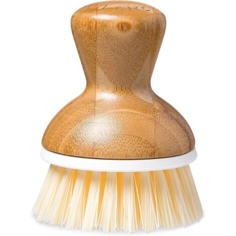Brosse à vaisselle en bambou - Sans danger pour toute la famille, sans formaldéhyde - Brosse ergonomique en forme de paume avec manche, idéale pour le nettoyage de la cuisine, antiadhésive, pour la fo (1/5)