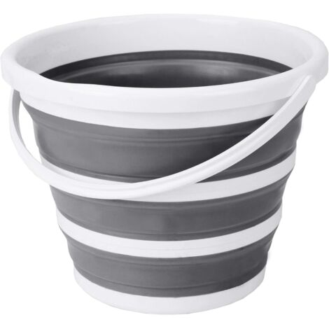 Seaux pliables d'intérieur et d'extérieur avec poignées, 10 litres (2,6 gallons), gris et blanc (1/5)