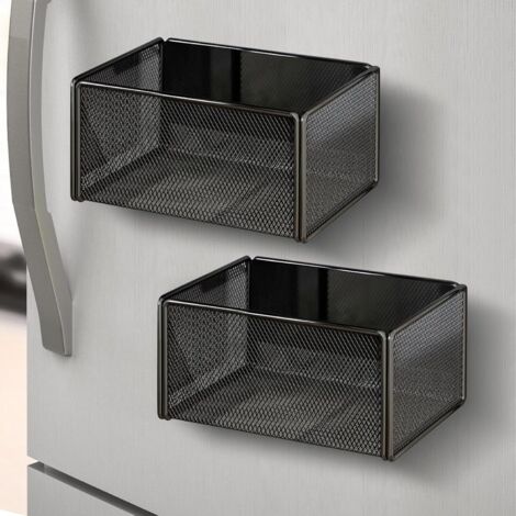 Étagères magnétiques pour réfrigérateur, lot de 2 supports de rangement magnétiques noirs, installation sans perçage, étagère à épices, rangement pour réfrigérateur de cuisine (1/5)