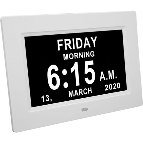 Horloge Numérique 7 Pouces avec Affichage Grande Date et Heure pour Seniors, 8 Langues, Rétroéclairage Auto, Alimentation 110-240V (1/5)