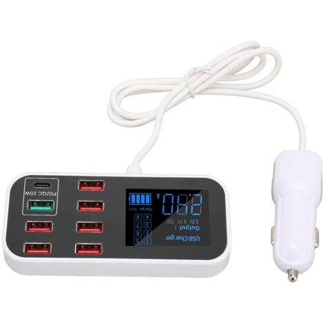Chargeur Voiture 8 Ports 40W avec USB-C Rapide et Affichage LCD pour Téléphone et Tablette (1/5)